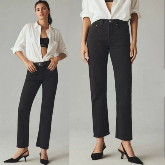 Levi's NWT Wedgie Straight Black Jeans Size 27 Denim Mid Rise Button Fly Casual - Picture 1 of 8